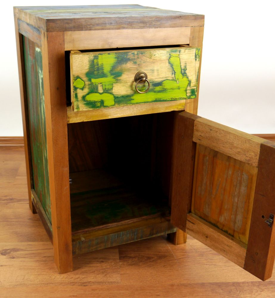 Colourful Bedside Table Reclaimed Teak Wood old Boat Wood