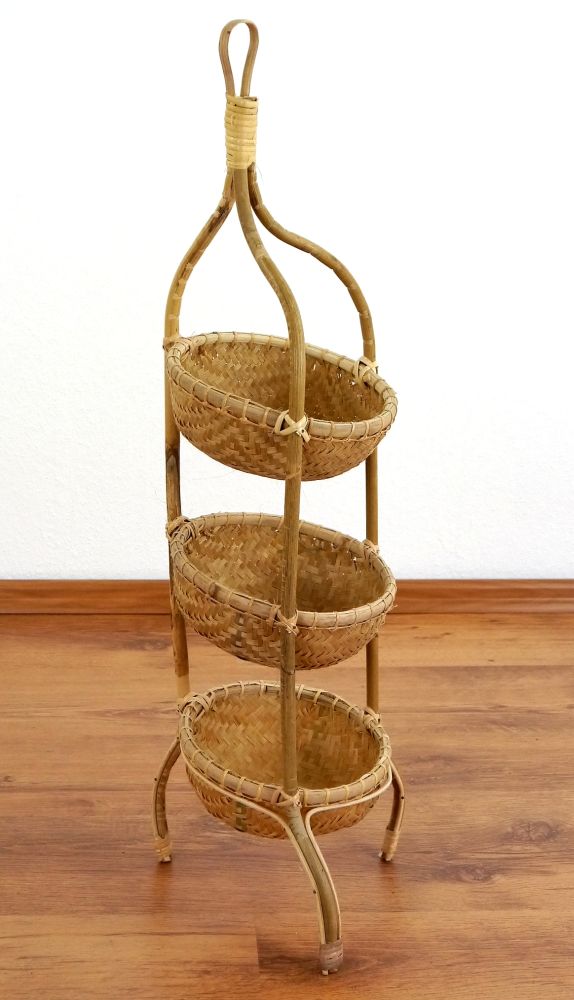 Bambusregal, 3 Körben, Körbe für Badeutensilien, Obst und Gemüsekörbe