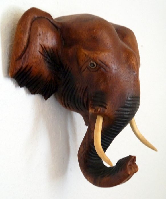 37cm Wand konsole Board Regal Ablage Akazie Holz Elefant Elefanten Kopf 